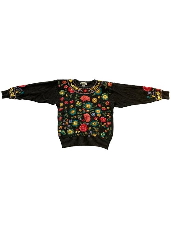Essence Sweaters - Vintage Sweater Essence Cottagecore Grannycore Floral Crewel Y2K 80's 90's LARGE